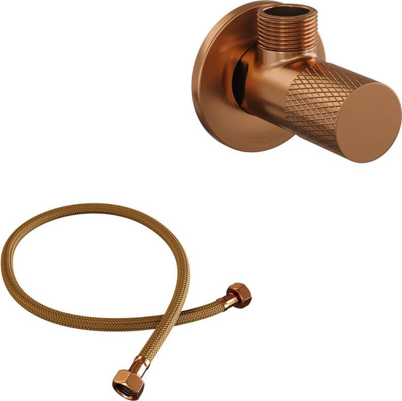 Brauer Copper Carving hoekstopkraan compleet met slang koper geborsteld PVD
