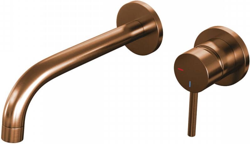 Brauer Inbouw Wastafelmengkraan Copper Edition Coldstart Gebogen Uitloop Ronde Hendel Rechts Geborsteld Koper PVD Met Rozetten
