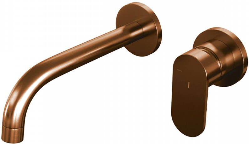 Brauer Copper Edition Wastafelmengkraan inbouw gebogen uitloop links hendel breed plat model C 1 PVD geborsteld koper 5-GK-004-B3-65
