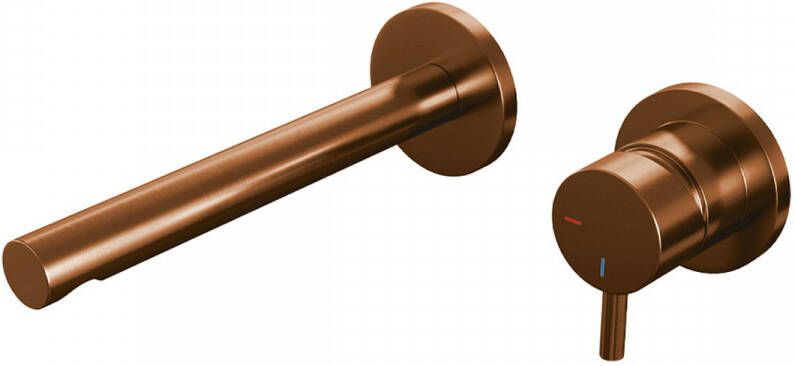 Brauer Inbouw Wastafelmengkraan Copper Edition Coldstart Rechte Uitloop Korte Ronde Hendel Rechts Geborsteld Koper PVD Met Rozetten