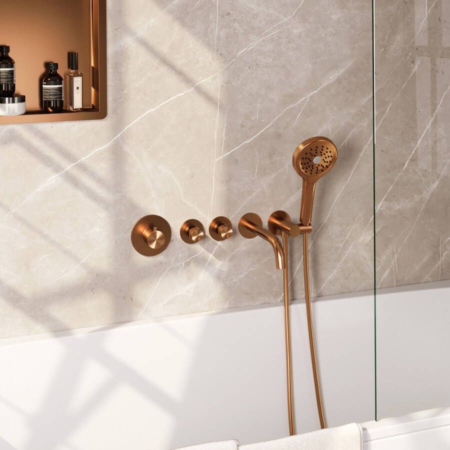 Brauer Copper Edition inbouw badkraan met uitloop en 3 standen handdouche koper geborsteld PVD