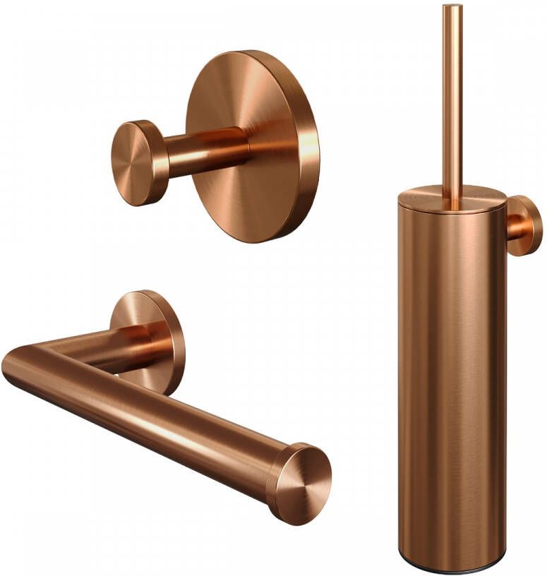 Brauer Copper Edition set met handdoekhaak toiletrolhouder en toiletborstelset koper geborsteld PVD