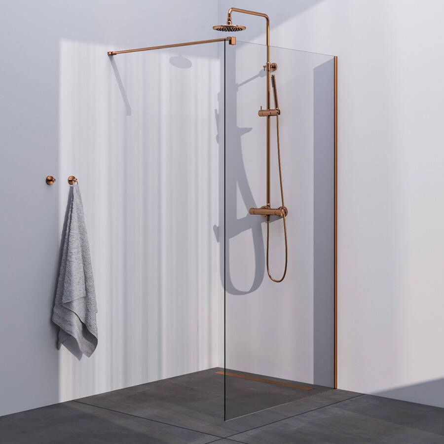 Brauer Copper Season inloopdouche helder glas 100x200 met muurprofiel koper geborsteld