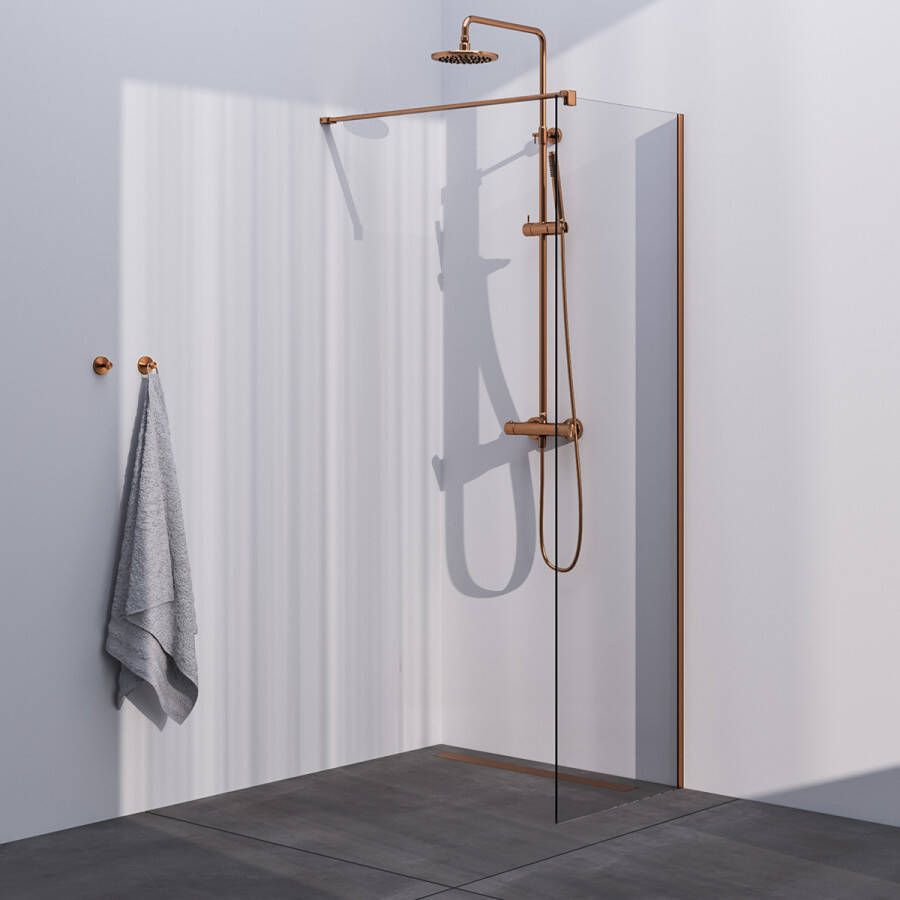 Brauer Copper Season inloopdouche helder glas 60x200 met muurprofiel koper geborsteld