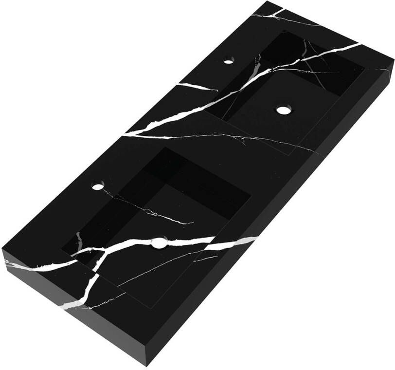 Brauer Coral dubbele wastafel marmerlook 120cm met 2 kraangaten nero marquina