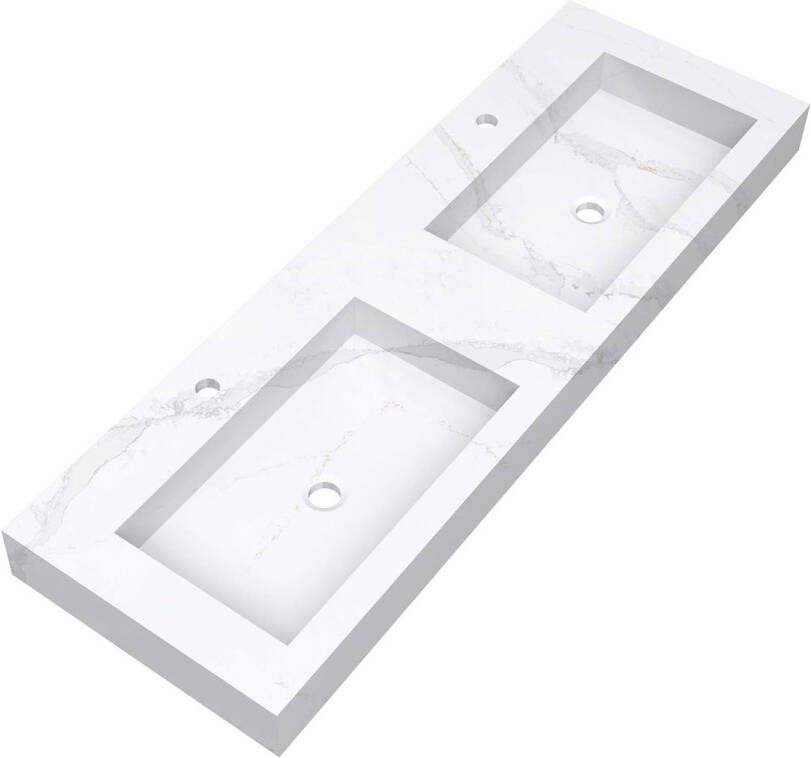 Brauer Coral dubbele wastafel marmerlook 140cm met 2 kraangaten calacatta gold