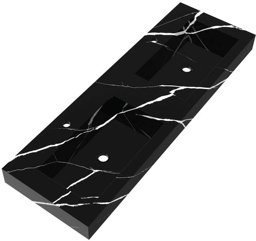 Brauer Coral dubbele wastafel marmerlook 140cm met 2 kraangaten nero marquina