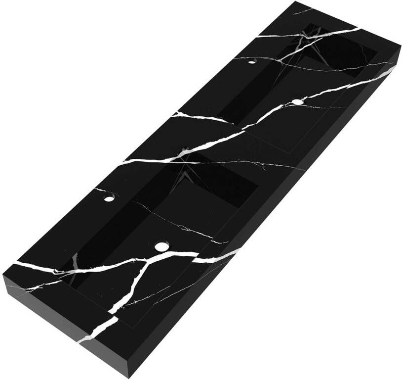 Brauer Coral dubbele wastafel marmerlook 160cm met 2 kraangaten nero marquina