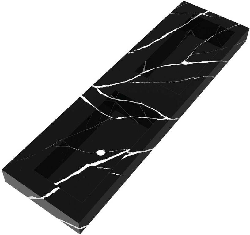 Brauer Coral dubbele wastafel marmerlook 160cm zonder kraangat nero marquina
