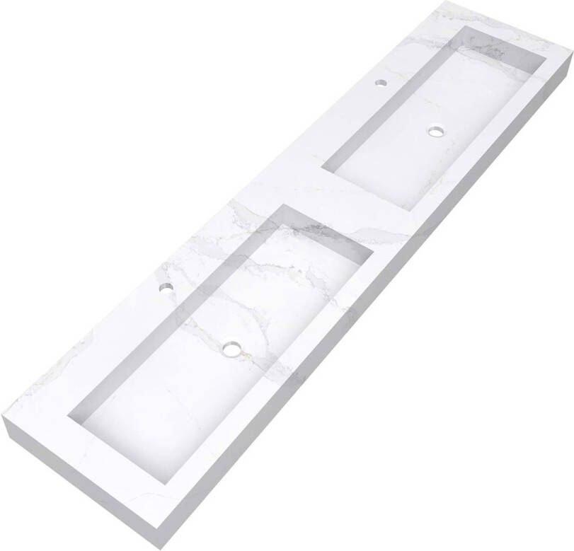 Brauer Coral dubbele wastafel marmerlook 200cm met 2 kraangaten calacatta gold