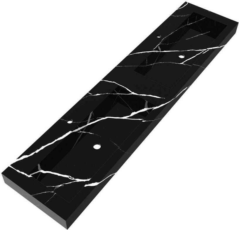 Brauer Coral dubbele wastafel marmerlook 200cm met 2 kraangaten nero marquina