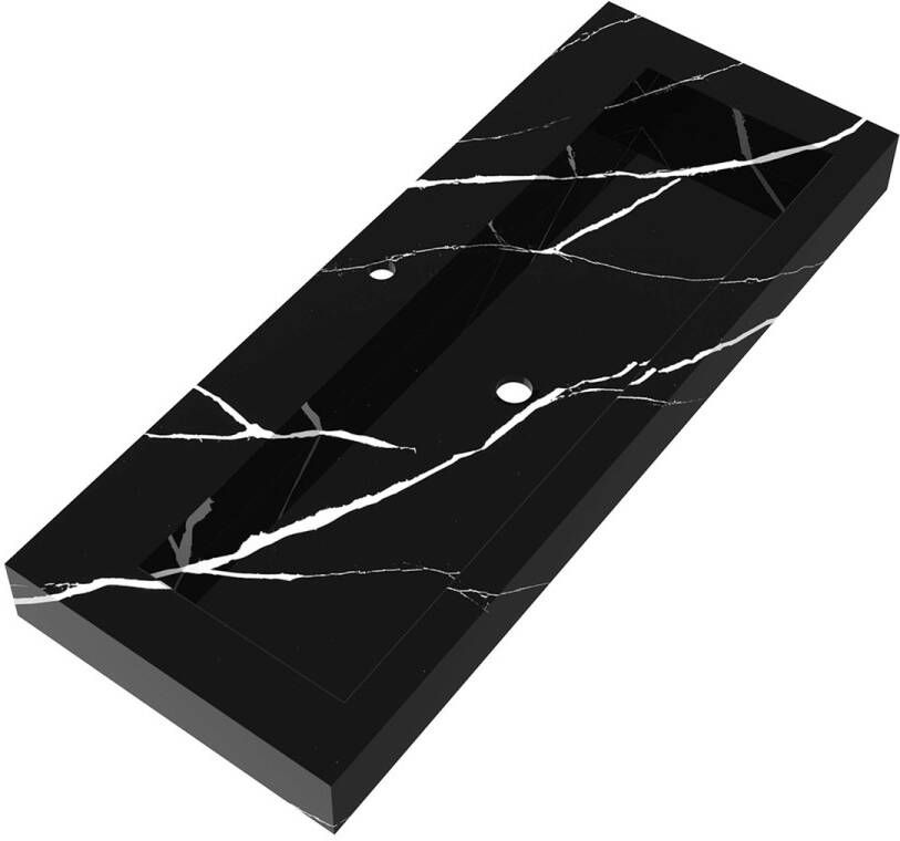 Brauer Coral wastafel marmerlook 120cm met kraangat nero marquina
