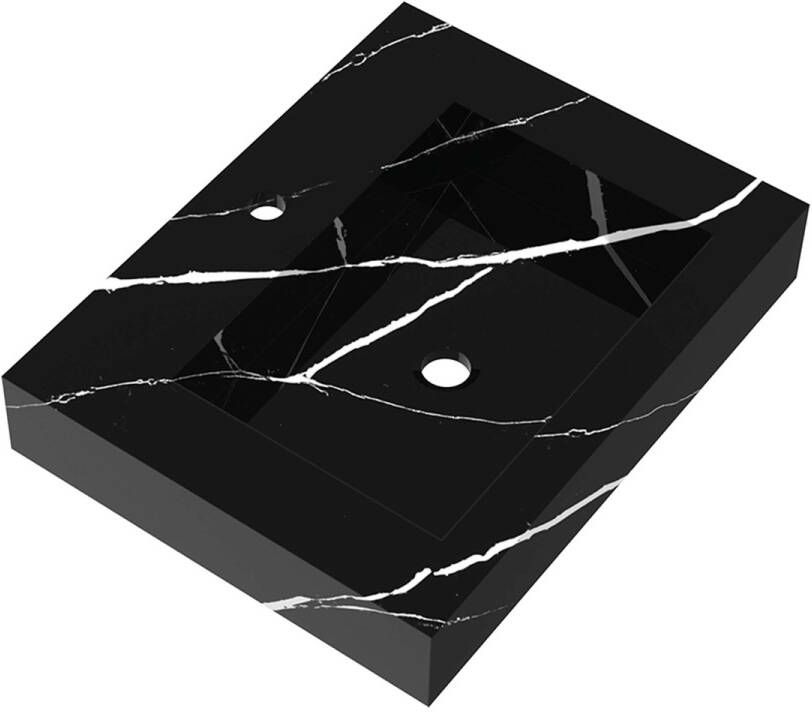 Brauer Coral wastafel marmerlook 60cm met kraangat nero marquina