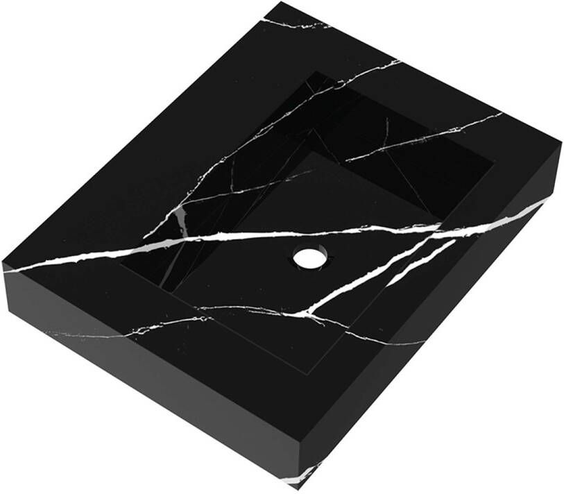 Brauer Coral wastafel marmerlook 60cm zonder kraangat nero marquina