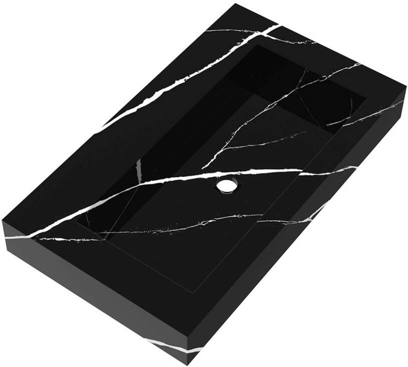 Brauer Coral wastafel marmerlook 80cm zonder kraangat nero marquina