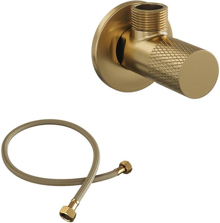 Brauer Gold Carving hoekstopkraan compleet met slang goud geborsteld PVD