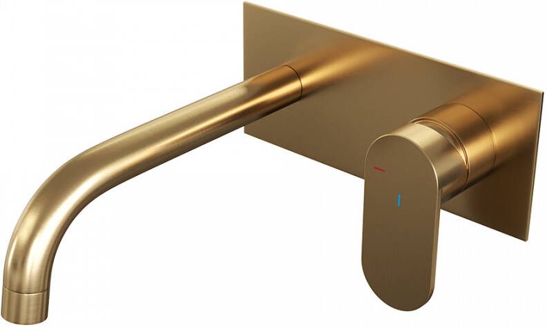 Brauer Gold Edition Wastafelmengkraan inbouw gebogen uitloop links hendel breed plat afdekplaat model C 1 PVD geborsteld goud 5-GG-004-B3