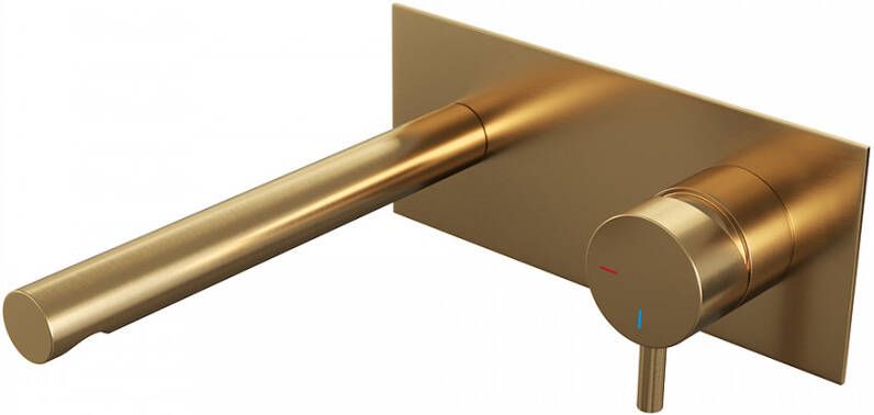 Brauer Gold Edition Wastafelmengkraan inbouw rechte uitloop links korte smalle gladde hendel afdekplaat model B 1 PVD geborsteld goud 5-GG-004-S5