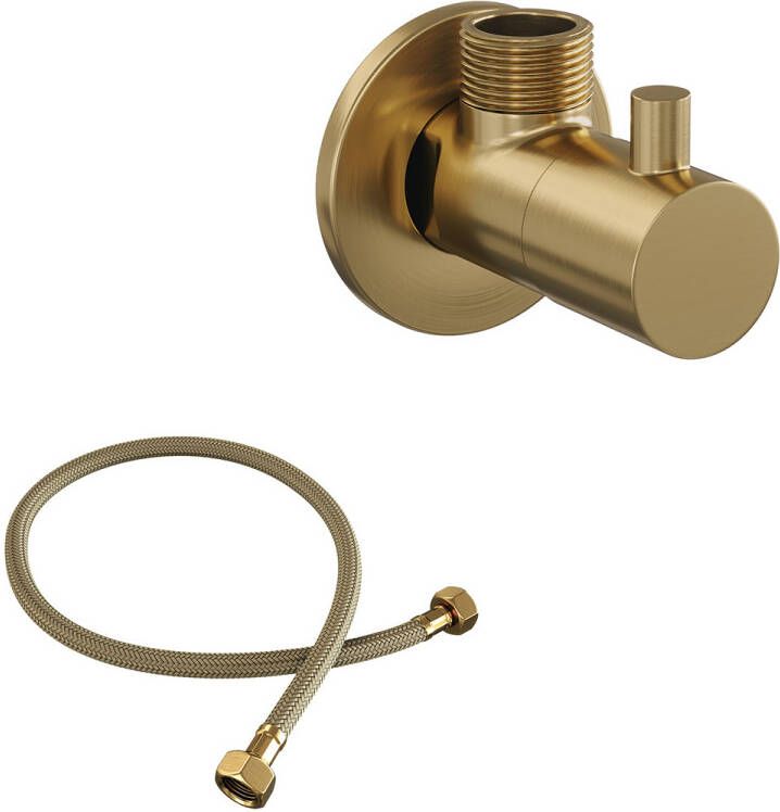 Brauer Gold Edition hoekstopkraan compleet met slang goud geborsteld PVD