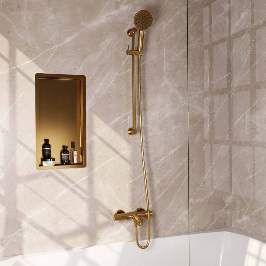 Brauer Gold Edition opbouw baddouche thermostaatkraan SET 04 met wandhouder en 3-standen handdouche en doucheslang goud geborsteld PVD - Foto 2