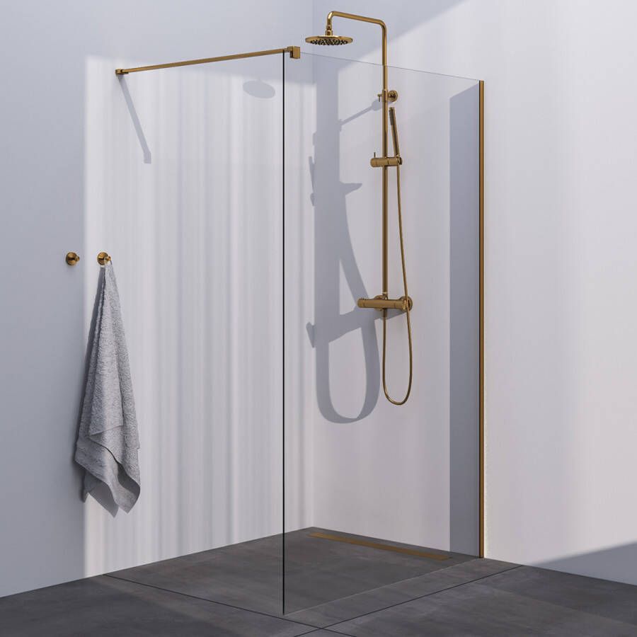 Brauer Gold Season inloopdouche helder glas 130x200 met muurprofiel goud geborsteld