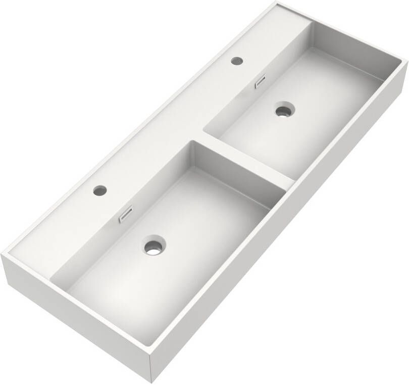Brauer Gravity dubbele wastafel mineraalmarmer 120cm met 2 kraangaten wit glans