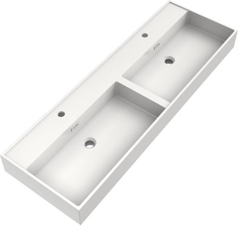 Brauer Gravity dubbele wastafel mineraalmarmer 140cm met 2 kraangaten wit glans