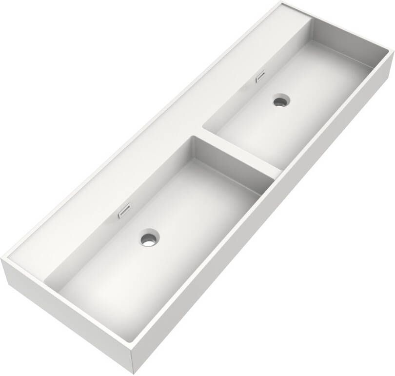 Brauer Gravity dubbele wastafel mineraalmarmer 140cm zonder kraangat wit glans