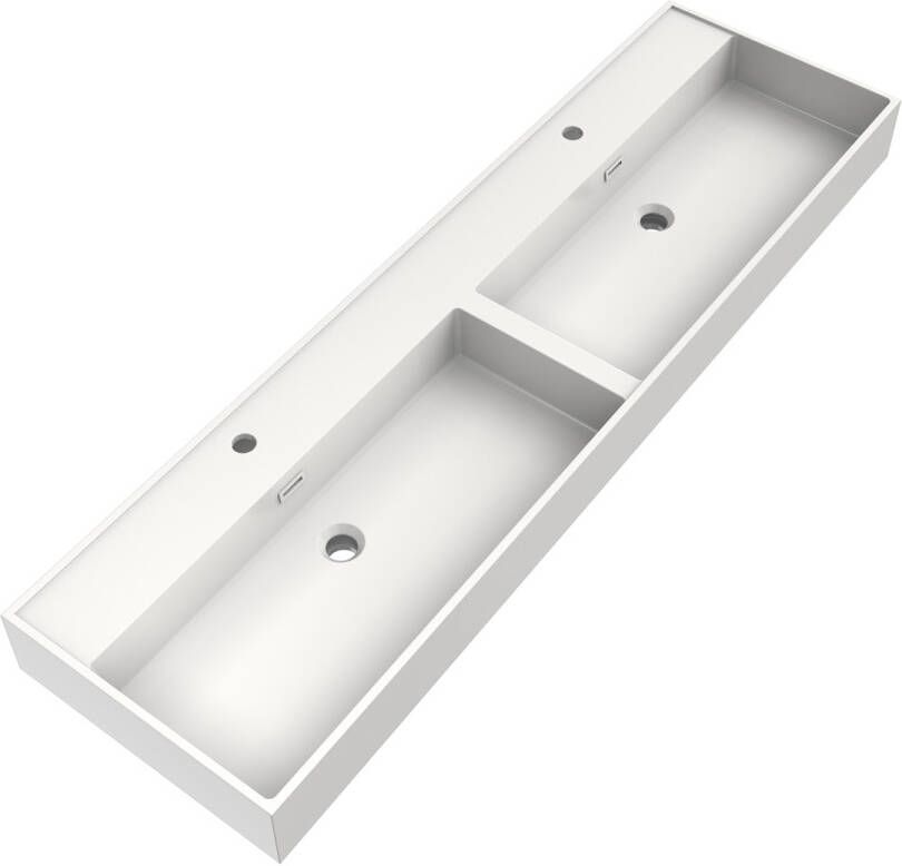 Brauer Gravity dubbele wastafel mineraalmarmer 160cm met 2 kraangaten wit glans
