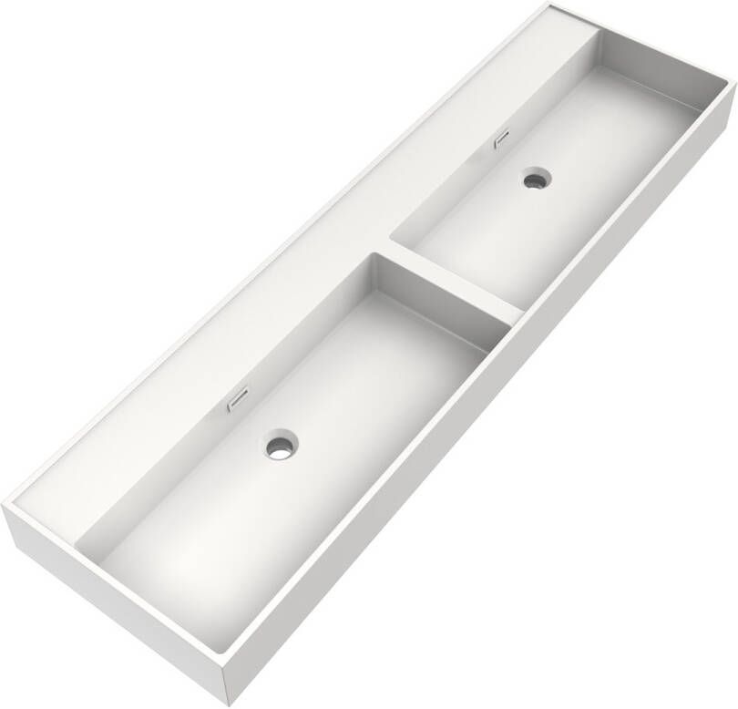 Brauer Gravity dubbele wastafel mineraalmarmer 160cm zonder kraangat wit glans