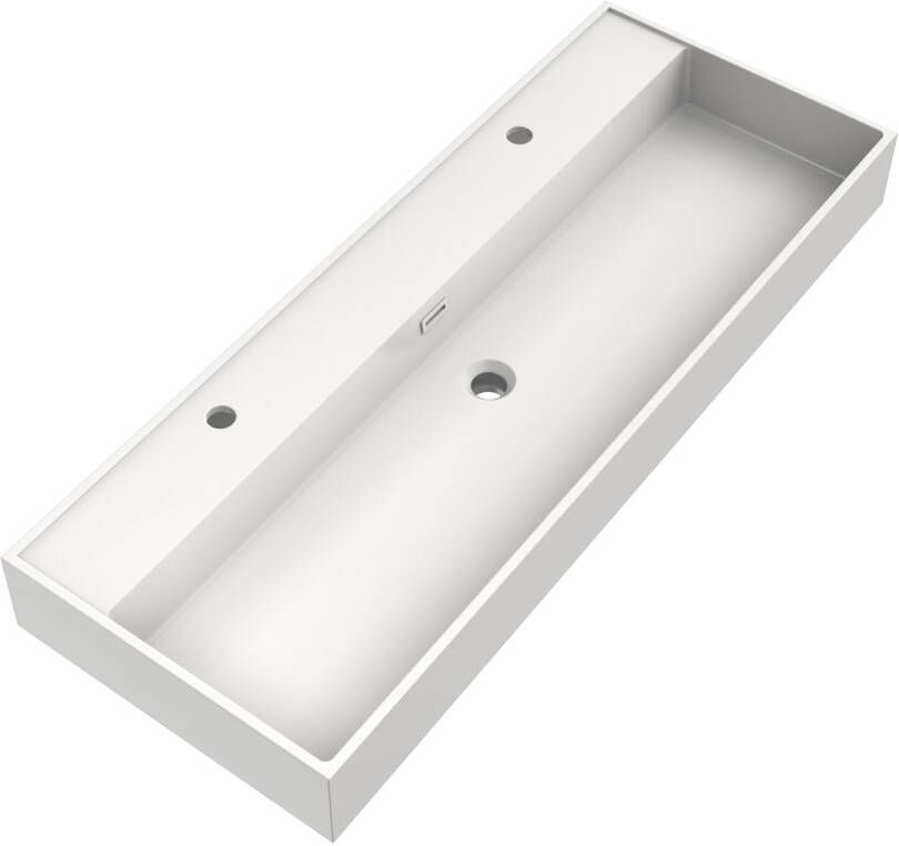 Brauer Gravity enkele wastafel mineraalmarmer 120cm met 2 kraangaten wit glans