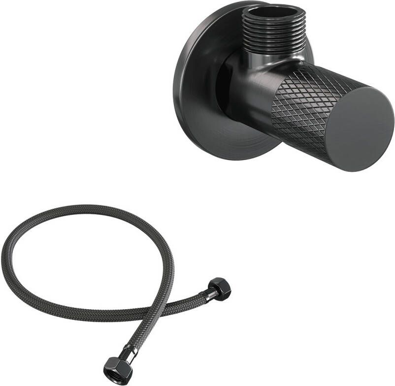 Brauer Gunmetal Carving hoekstopkraan compleet met slang gunmetal geborsteld PVD