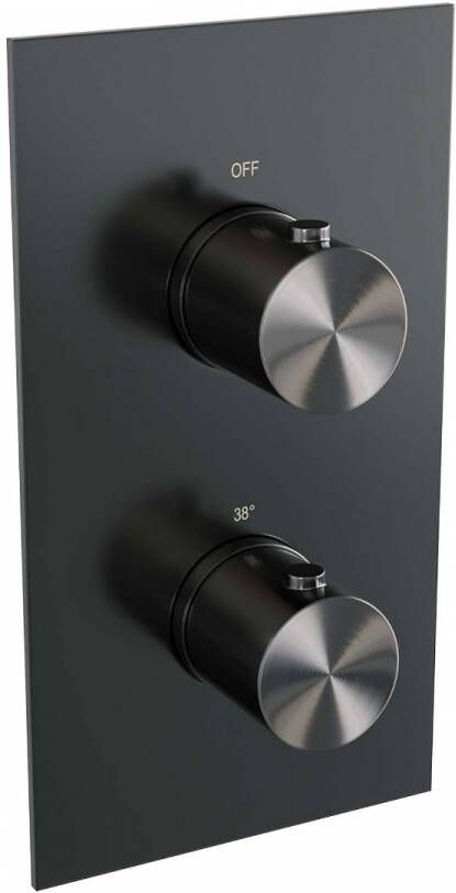 Brauer Gunmetal Edition inbouwthermostaat met inbouwdeel 2 gladde knoppen PVD geborsteld gunmetal 5-GM-5100