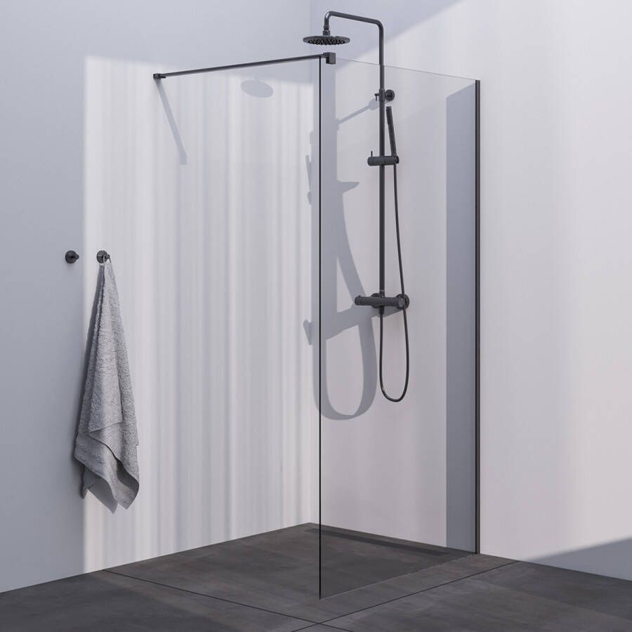 Brauer Gunmetal Season inloopdouche helder glas 110x200 met muurprofiel gunmetal geborsteld