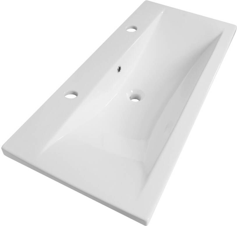 Brauer Halo wastafel keramiek 100cm met 2 kraangaten wit glans