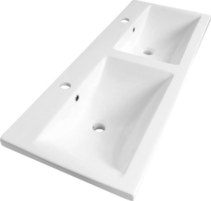Brauer Halo wastafel keramiek 120cm met 2 kraangaten wit glans