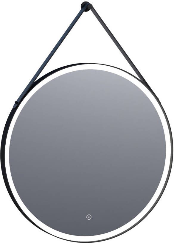 Brauer Jade Edge ronde spiegel met verlichting en ophangband 70cm zwart