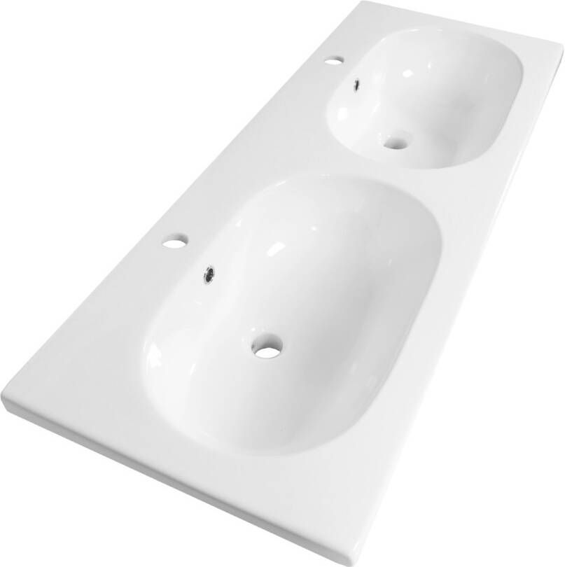 Brauer Moon dubbele wastafel keramiek 120cm met 2 kraangaten wit glans