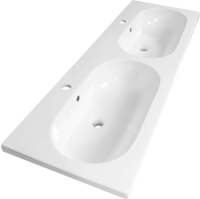 Brauer Moon dubbele wastafel keramiek 140cm met 2 kraangaten wit glans