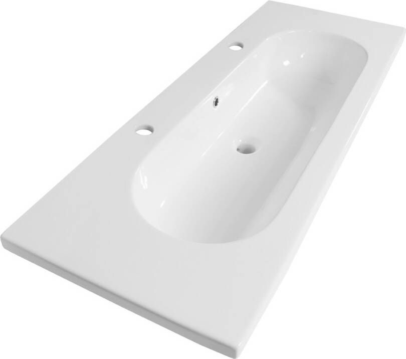 Brauer Moon wastafel keramiek 120cm met 2 kraangaten wit glans