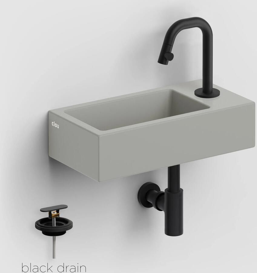 Clou Flush 3 keramische fontein grijs mat met Kaldur toiletkraan zwart mat