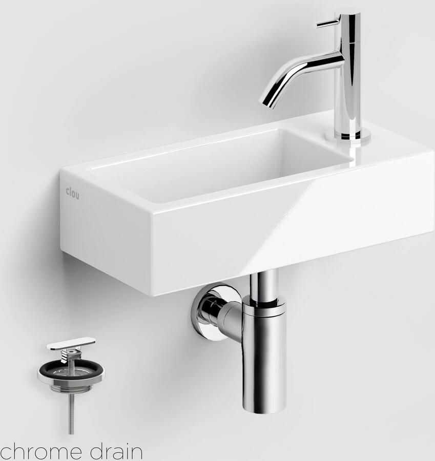 Clou Flush 3 keramische fontein wit glans met InBe 2 toiletkraan chroom