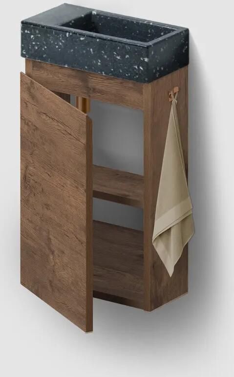 Clou Flush 3 toiletmeubel 36cm donker eiken linksdraaiend met fontein polyethyleen heelal zonder kraangat
