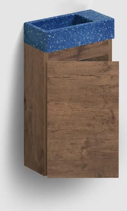 Clou Flush 3 toiletmeubel 36cm donker eiken linksdraaiend met fontein polyethyleen middernacht zonder kraangat