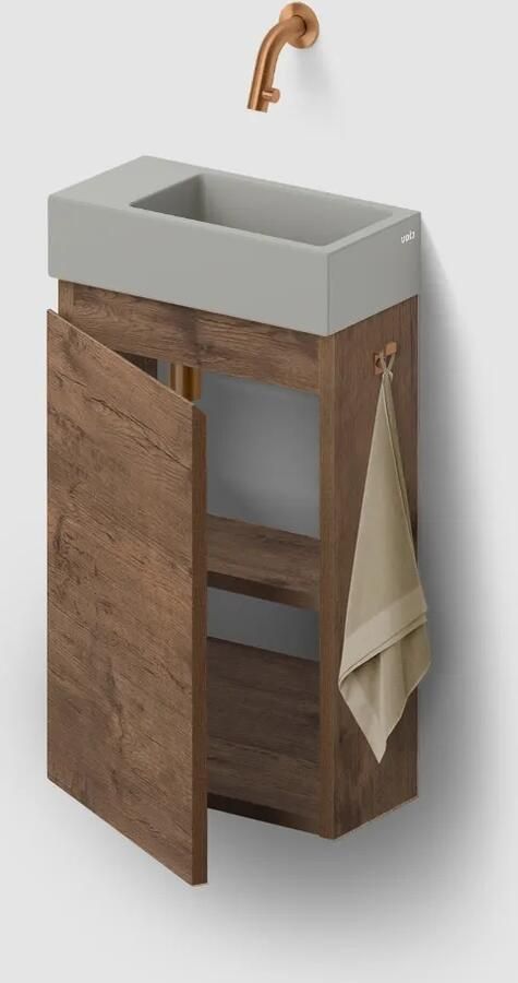 Clou Flush 3 toiletmeubel 36cm donker eiken linksdraaiend met keramische fontein grijs mat zonder kraangat