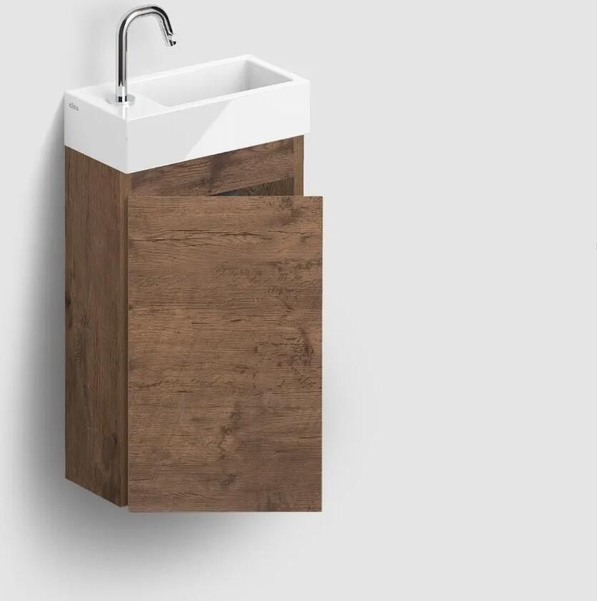 Clou Flush 3 toiletmeubel 36cm donker eiken linksdraaiend met keramische fontein wit glans en kraangat