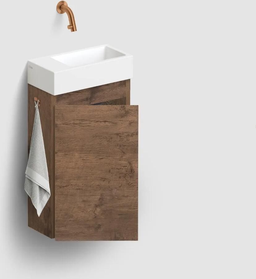 Clou Flush 3 toiletmeubel 36cm donker eiken linksdraaiend met keramische fontein wit mat zonder kraangat