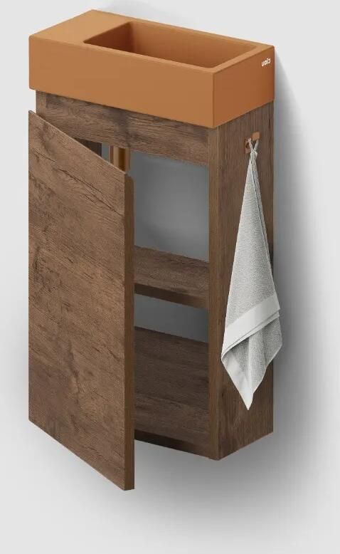 Clou Flush 3 toiletmeubel 36cm donker eiken linksdraaiend met keramische fontein zand mat zonder kraangat