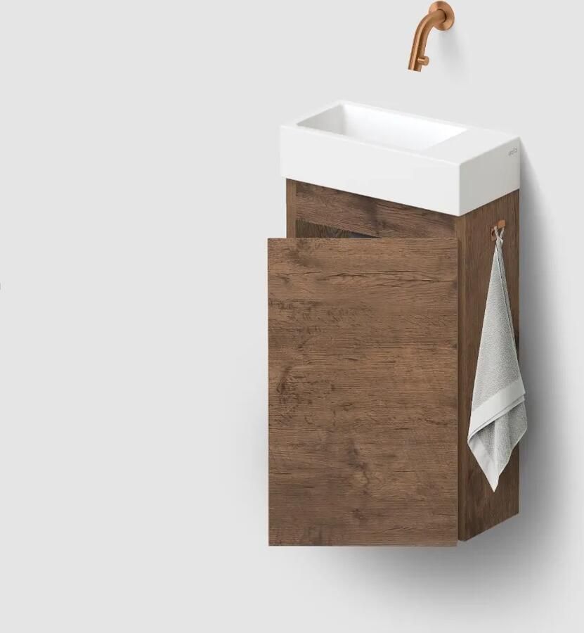 Clou Flush 3 toiletmeubel 36cm donker eiken rechtsdraaiend met keramische fontein wit mat zonder kraangat