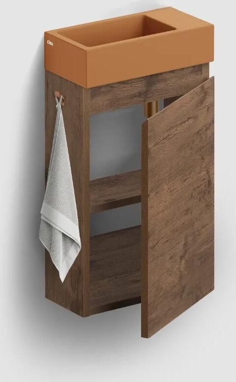 Clou Flush 3 toiletmeubel 36cm donker eiken rechtsdraaiend met keramische fontein zand mat zonder kraangat